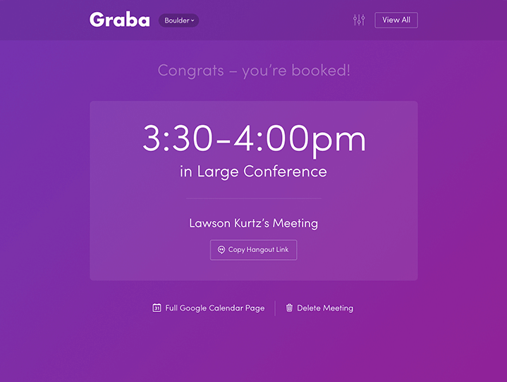 Meeting confirmation screen